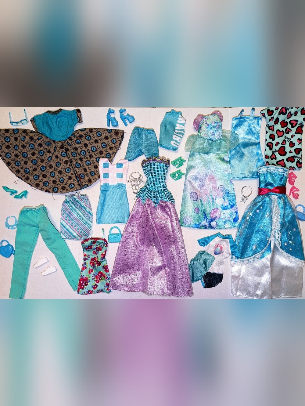 Lot of Barbie Size Clothing, Turquoise